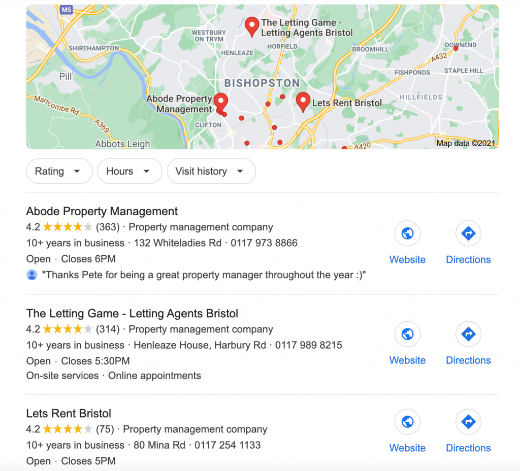 Screencapture of Abode google local results