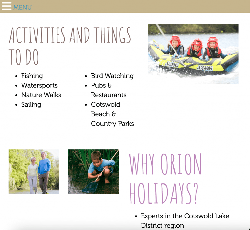 Orion Holidays website screen grab